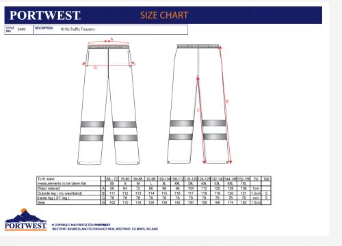 Pantaloni Hi-Vis, rosu, regular, traffic, Portwest